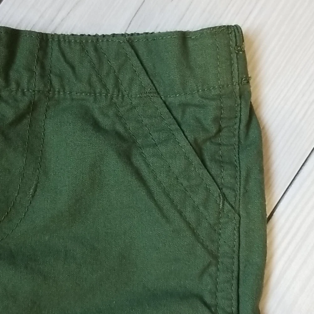 Just one year blue white stripe collared shirt/green short set 3 mo